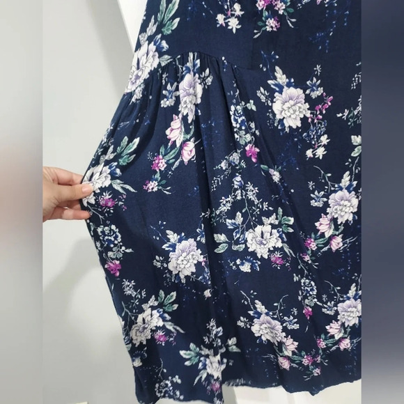 Ellos Navy Blue Floral V-Neck Bell Sleeves Midi Dress in Size 24 - Picture 7 of 14